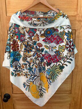 La Fiorentina Silky Lightweight Colorful Floral Poncho Scarf Layering Piece
